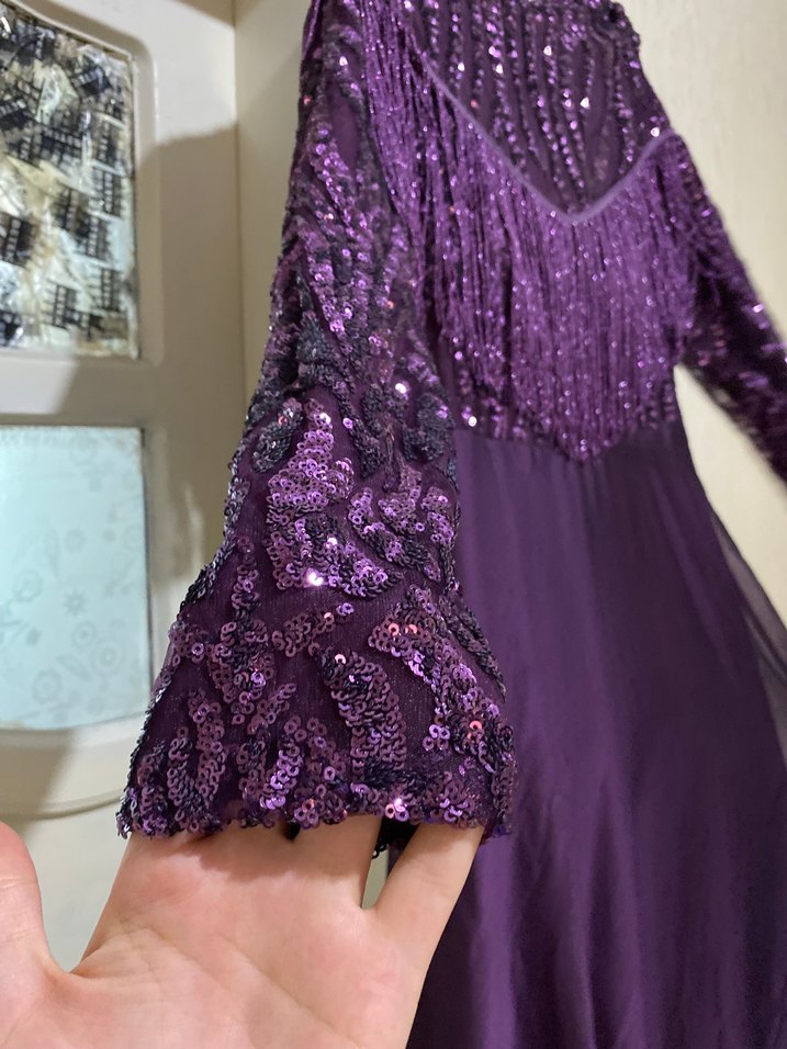 Uzun Mor İşlemeli Bohem Kadın Elbise - Görsel 3