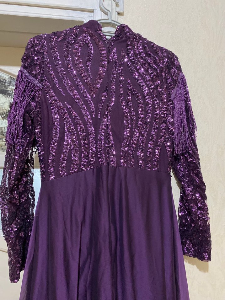 Uzun Mor İşlemeli Bohem Kadın Elbise - Görsel 4