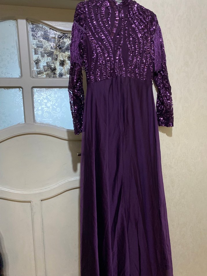 Uzun Mor İşlemeli Bohem Kadın Elbise - Görsel 5