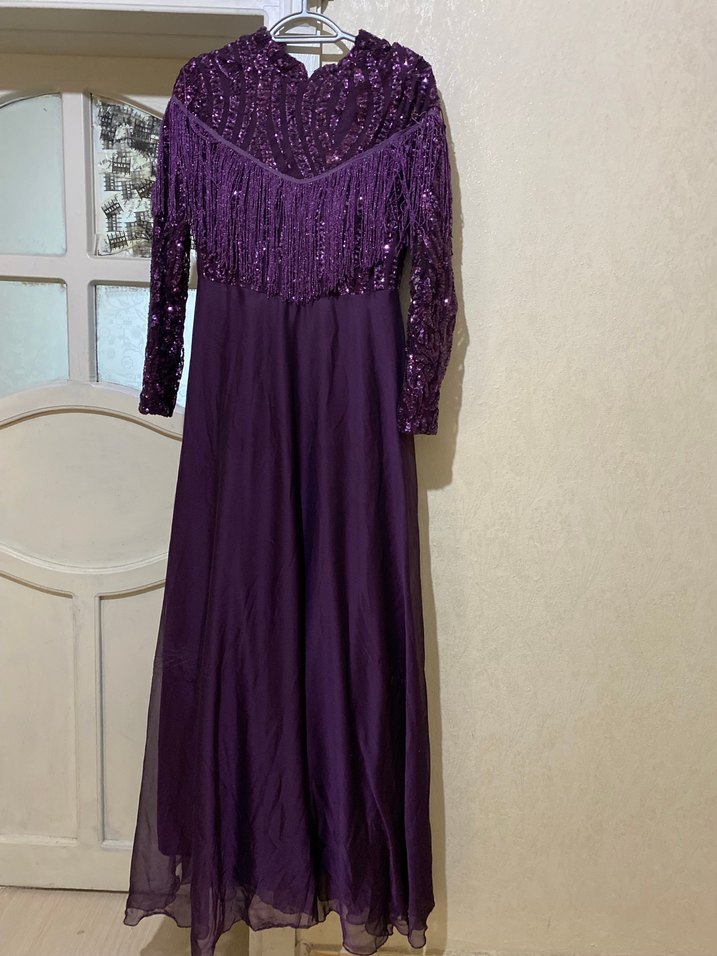 Uzun Mor İşlemeli Bohem Kadın Elbise - Görsel 2