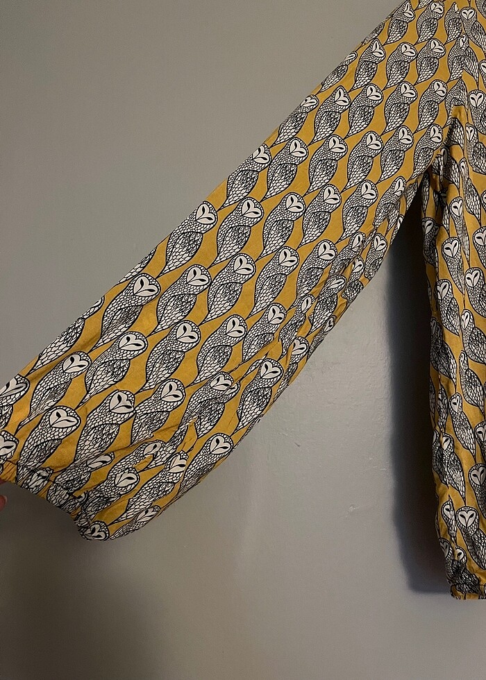 Sarı pamuklu kumaş bluz - Görsel 2