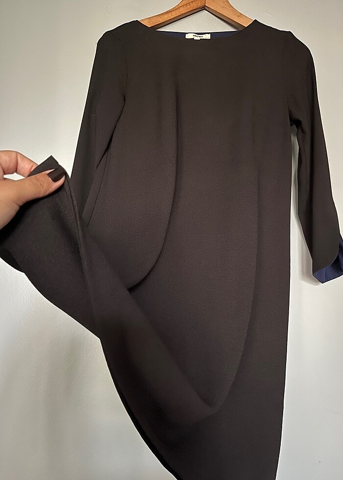 Siyah kumaş düz renk elbise - Görsel 2