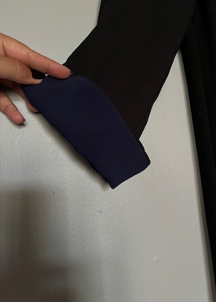 Siyah kumaş düz renk elbise - Görsel 4