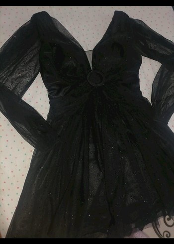 Abiye Siyah Uzun Kollu V Yaka Gotik Elbise