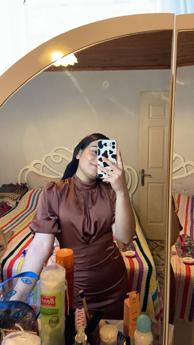 Kahverengi Uzun Drapeli Kadın Abiye - Görsel 2