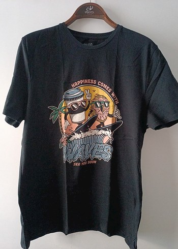 Siyah Baskılı Rock Punk T-shirt - Görsel 3