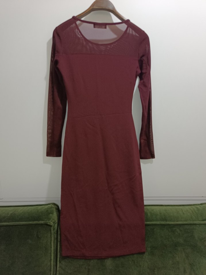 Bordo Midi Kadın Elbise - Görsel 2