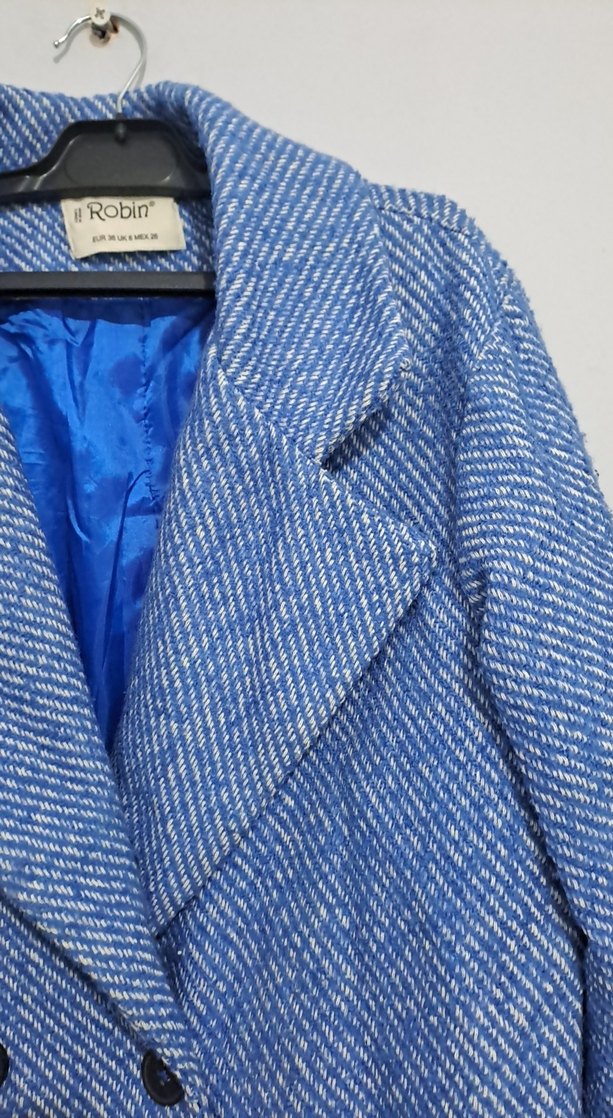 Mavi Düğmeli Midi Kadın Kaban - Görsel 2