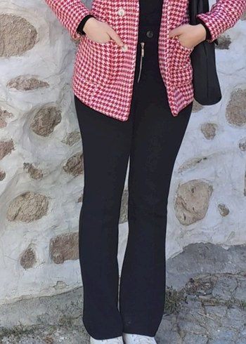 Düğmeli Kırmızı Mini Kadın Blazer - Görsel 4