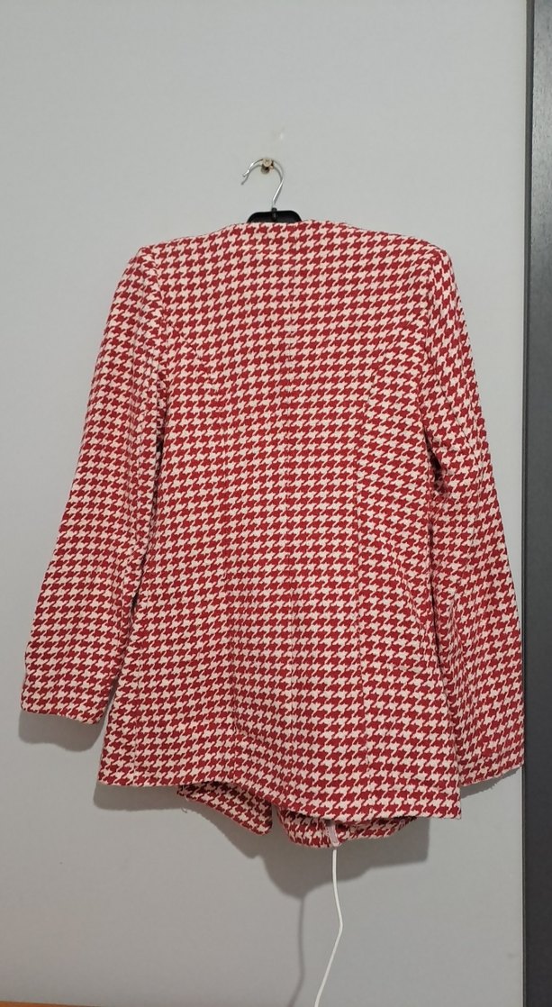 Düğmeli Kırmızı Mini Kadın Blazer - Görsel 3