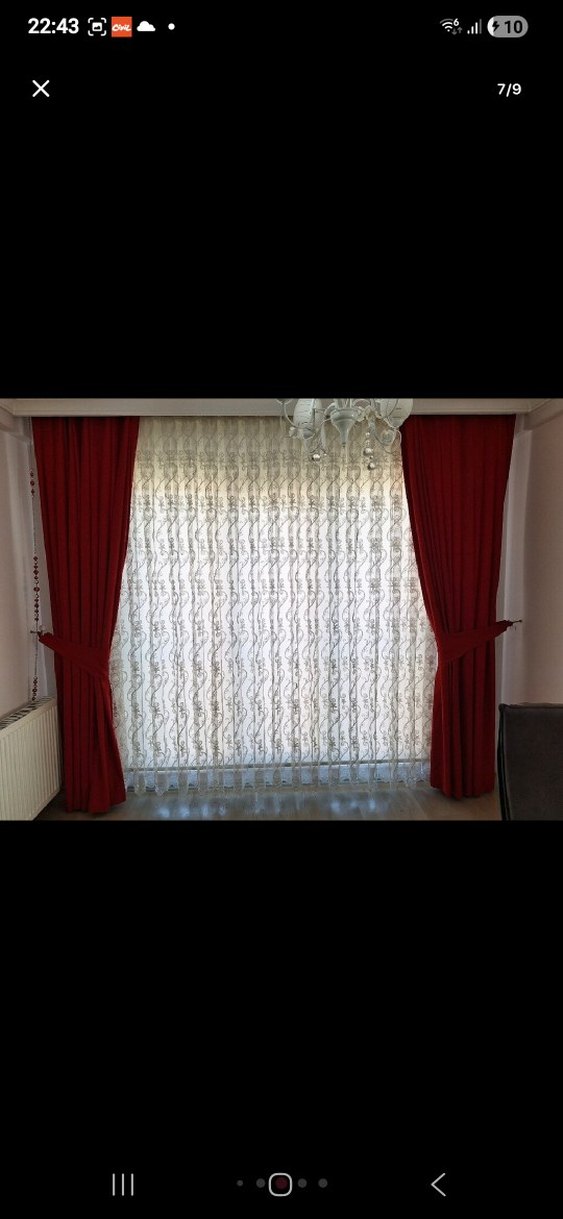 Klasik Nakışlı Parlak Kırmızı Perde - Görsel 4