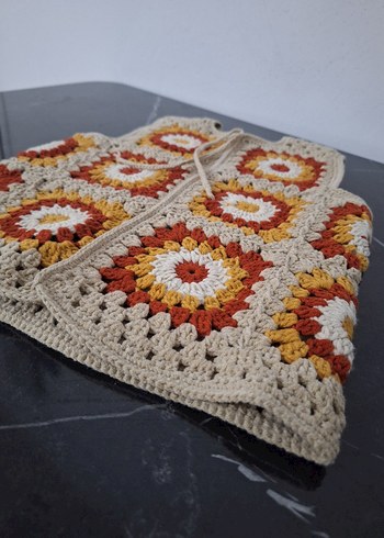 Bohem Çok Renkli Örgü Kolsuz Yelek - Görsel 5