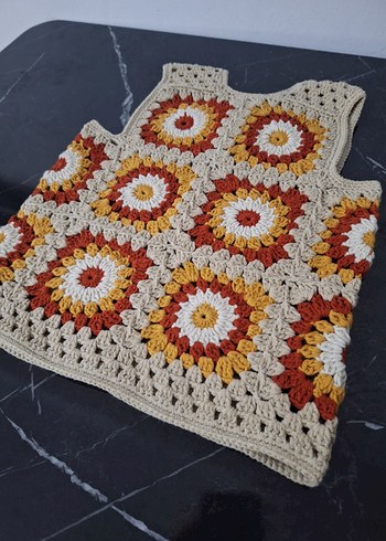 Bohem Çok Renkli Örgü Kolsuz Yelek - Görsel 4