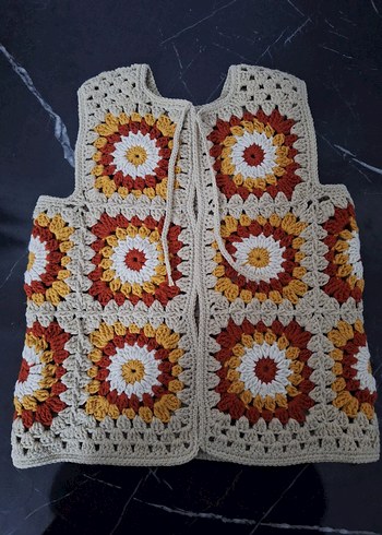 Bohem Çok Renkli Örgü Kolsuz Yelek - Görsel 2