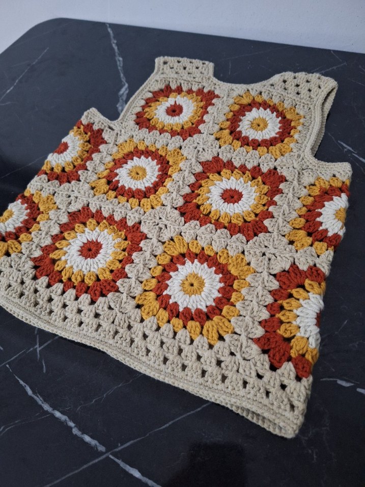 Bohem Çok Renkli Örgü Kolsuz Yelek - Görsel 4