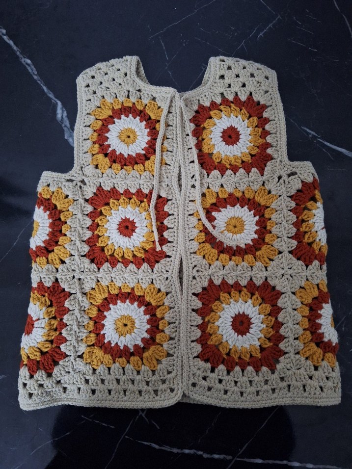 Bohem Çok Renkli Örgü Kolsuz Yelek - Görsel 2