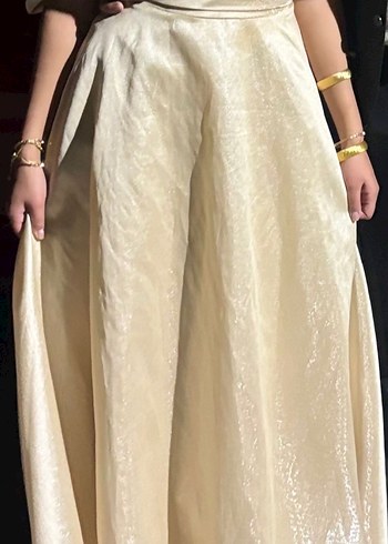 Bej Uzun Drapeli Straplez Kadın Abiye - Görsel 2