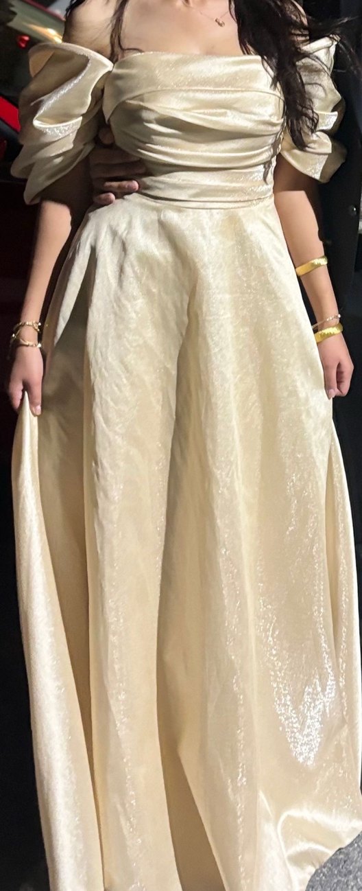 Bej Uzun Drapeli Straplez Kadın Abiye - Görsel 2