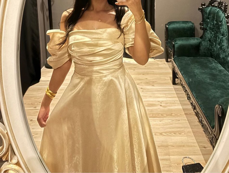 Bej Uzun Drapeli Straplez Kadın Abiye - Görsel 3