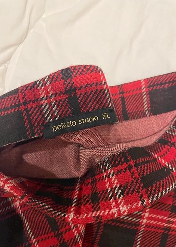 Kırmızı Ekose Pilili Midi Mini Etek - Görsel 2