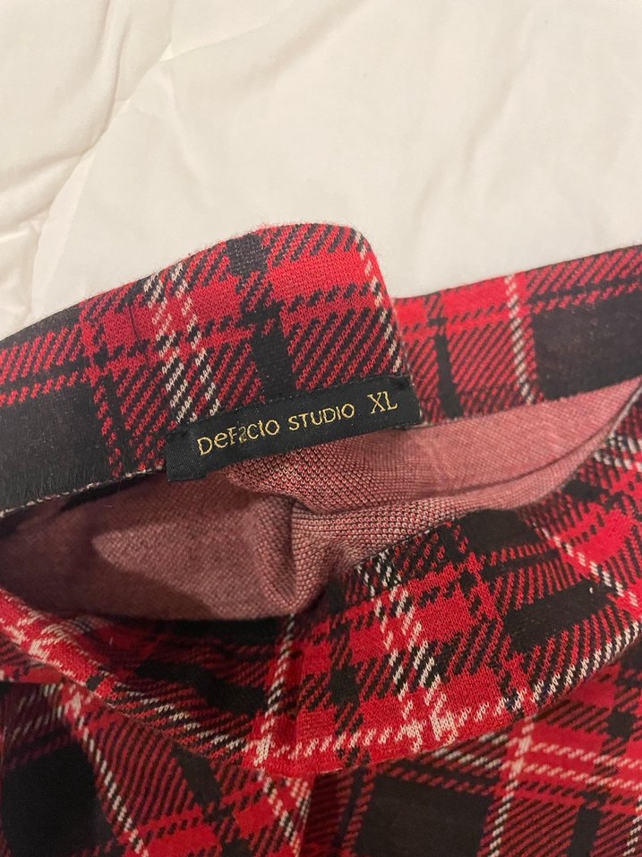 Kırmızı Ekose Pilili Midi Mini Etek - Görsel 2