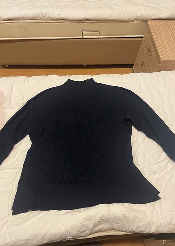 Lacivert Kadın Örgü Uzun Kollu Kazak - Görsel 2