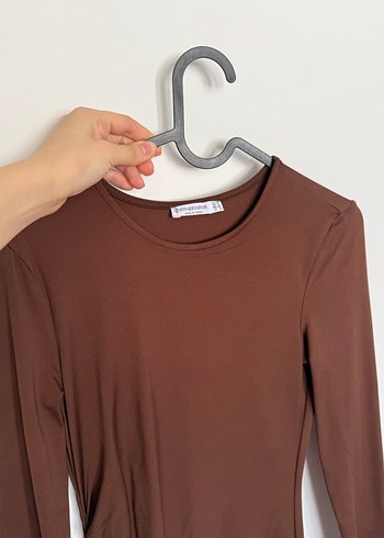 Kahverengi Uzun Kollu Midi Elbise - Görsel 6