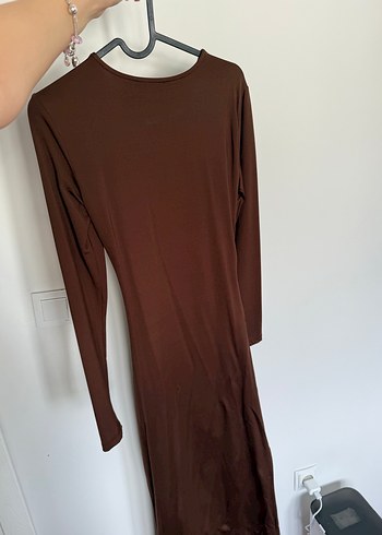 Kahverengi Uzun Kollu Midi Elbise - Görsel 5