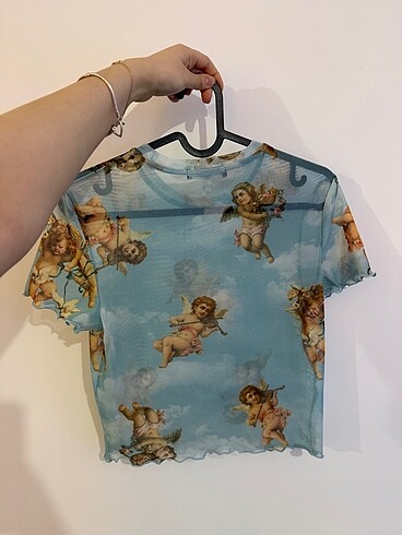 Bershka Bershka tül mesh üst melekli crop tshirt üst
