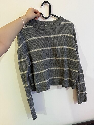 Çizgili kazak H&M gri kazak