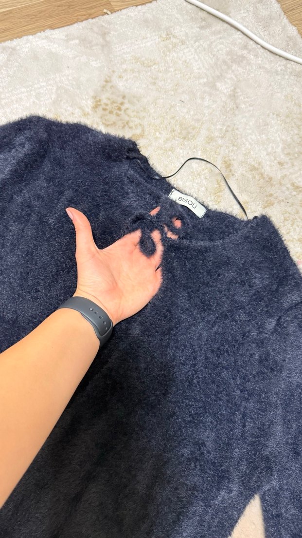 Gri Kadın Triko Uzun Kollu Salaş Kazak - Görsel 2