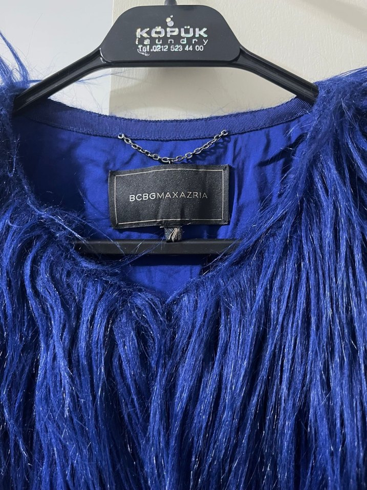 Mavi Kürk Detaylı Kadın Yün Yelek - Görsel 4