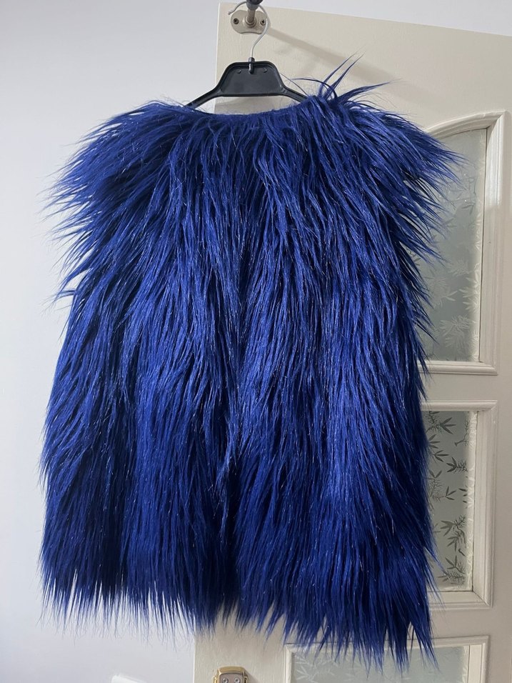 Mavi Kürk Detaylı Kadın Yün Yelek - Görsel 2