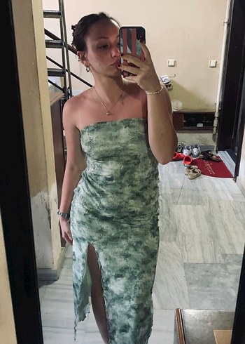 Yeşil Straplez Uzun Bohem Kadın Elbise - Görsel 5