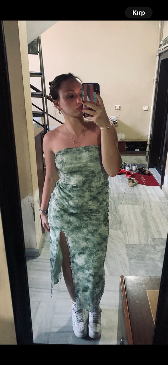 Yeşil Straplez Uzun Bohem Kadın Elbise - Görsel 5