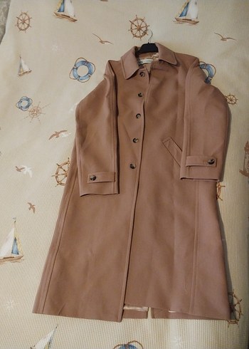 Bej Midi Kadın Kaban Düğmeli - Görsel 3