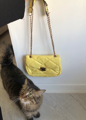Sarı Deri Kadın Çanta Tokalı Zincirli - Görsel 4