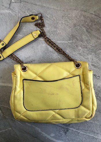 Sarı Deri Kadın Çanta Tokalı Zincirli - Görsel 5