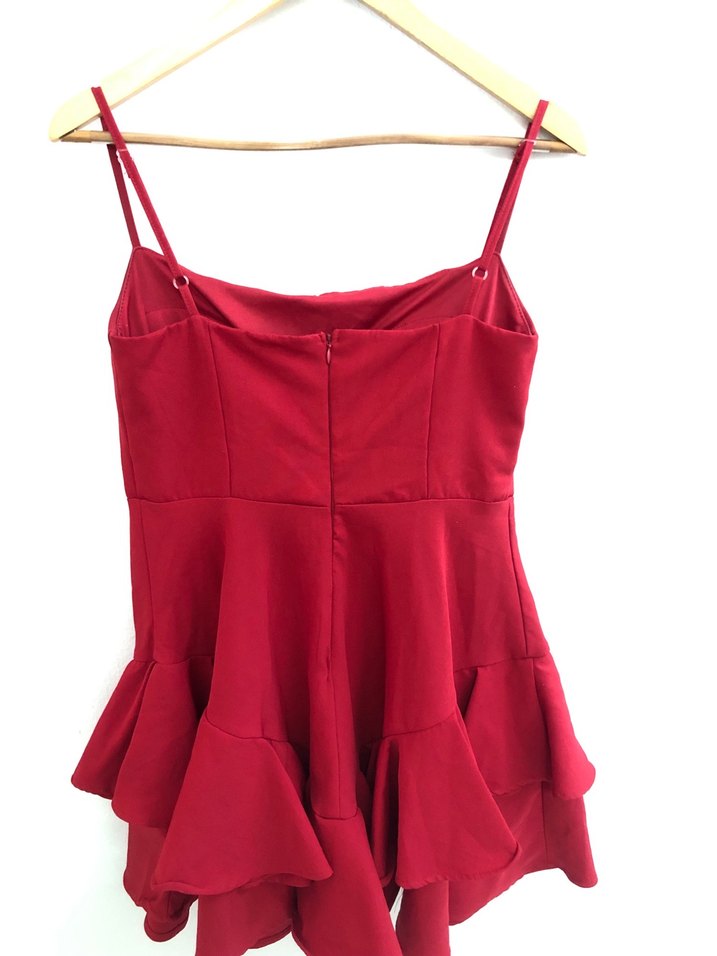Kırmızı Fırfırlı Mini Kadın elbise - Görsel 2