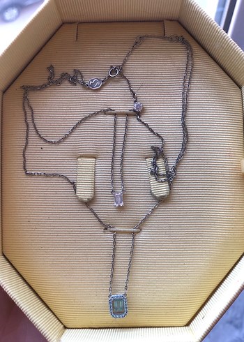 Gri Zincir Detaylı Midi Kadın Kolye- swaroski - Görsel 3