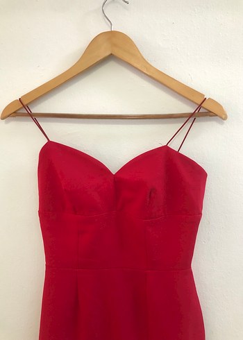 Kırmızı V Yakalı Drapeli Midi Abiye Elbise - Görsel 3