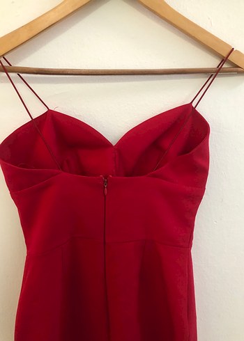 Kırmızı V Yakalı Drapeli Midi Abiye Elbise - Görsel 6