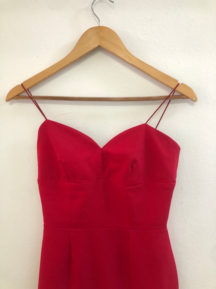 Kırmızı V Yakalı Drapeli Midi Abiye Elbise - Görsel 3