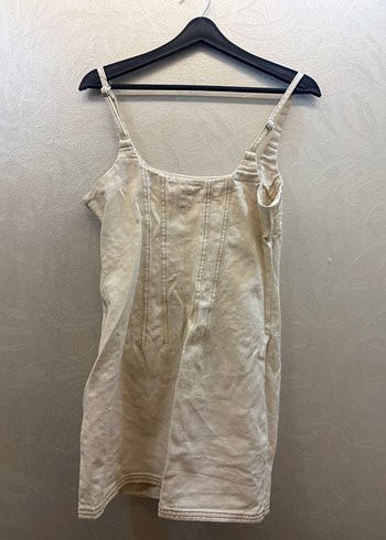 Bej Keten Midi Elbise - Görsel 3