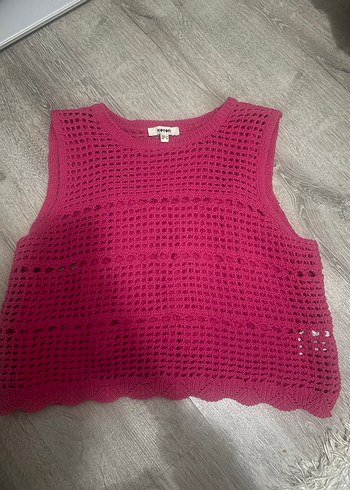 Pembe Örgü Crop Top - Görsel 3