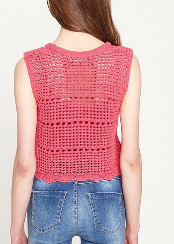 Pembe Örgü Crop Top - Görsel 2