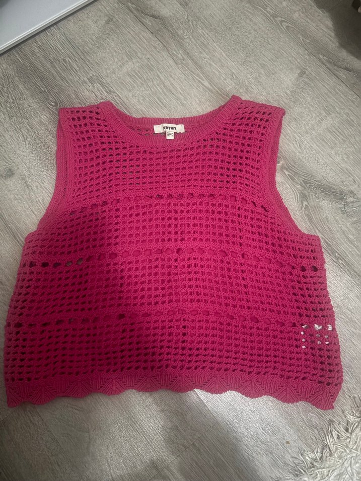Pembe Örgü Crop Top - Görsel 3