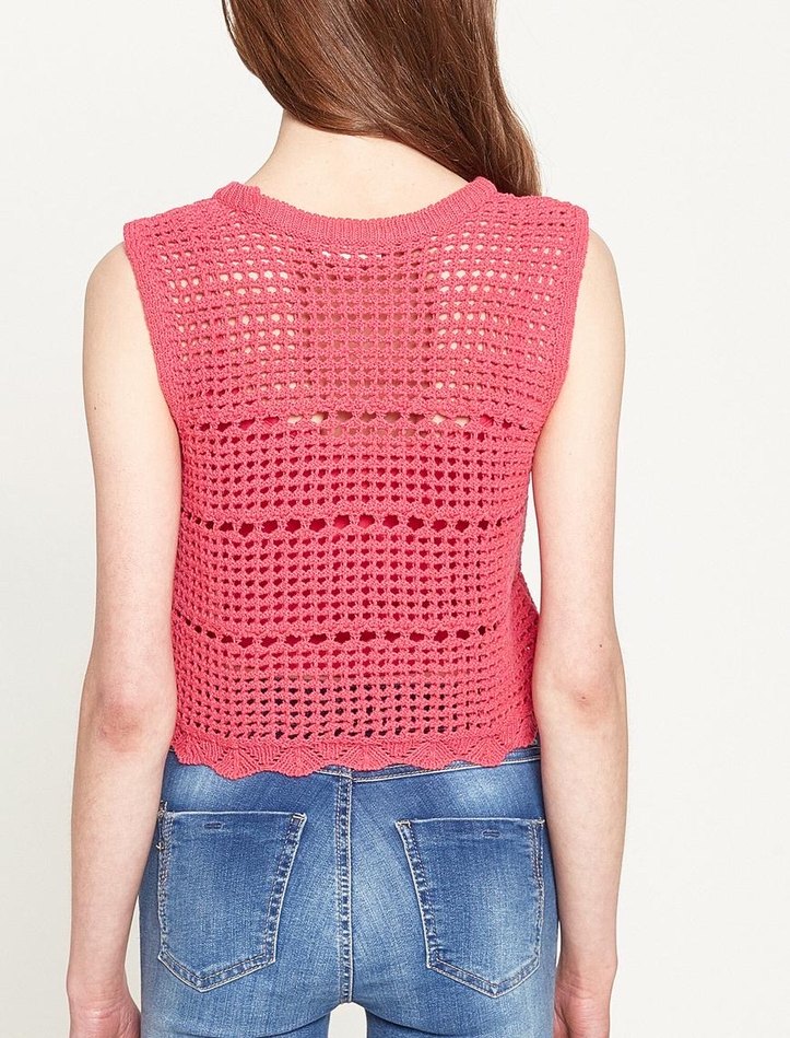 Pembe Örgü Crop Top - Görsel 2