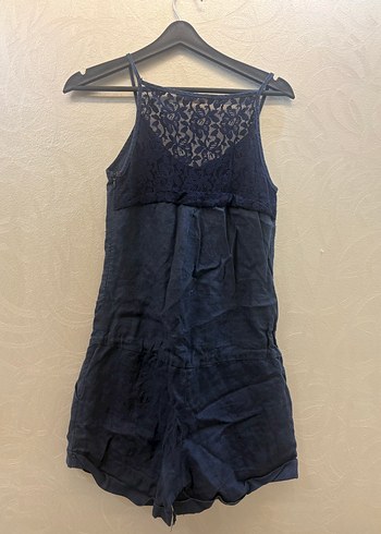 Dantel Detaylı Lacivert Kadın Mini Tulum - Görsel 2