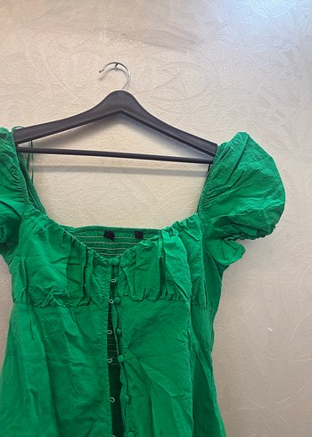 Yeşil Uzun Keten Elbise - Görsel 3